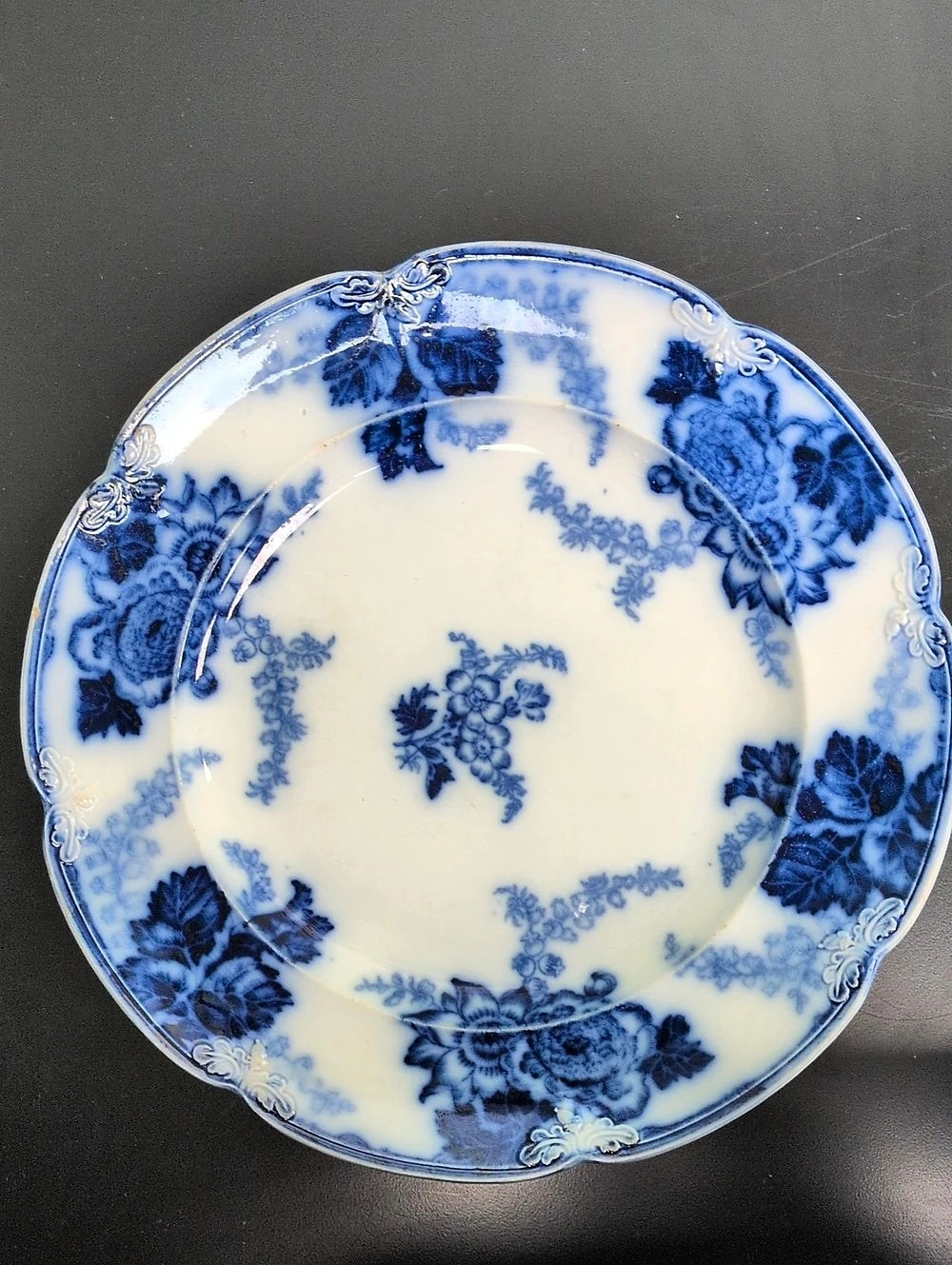 Antique 1845 Cauldon England "Messina" Flow Blue 10" Dinner Plate